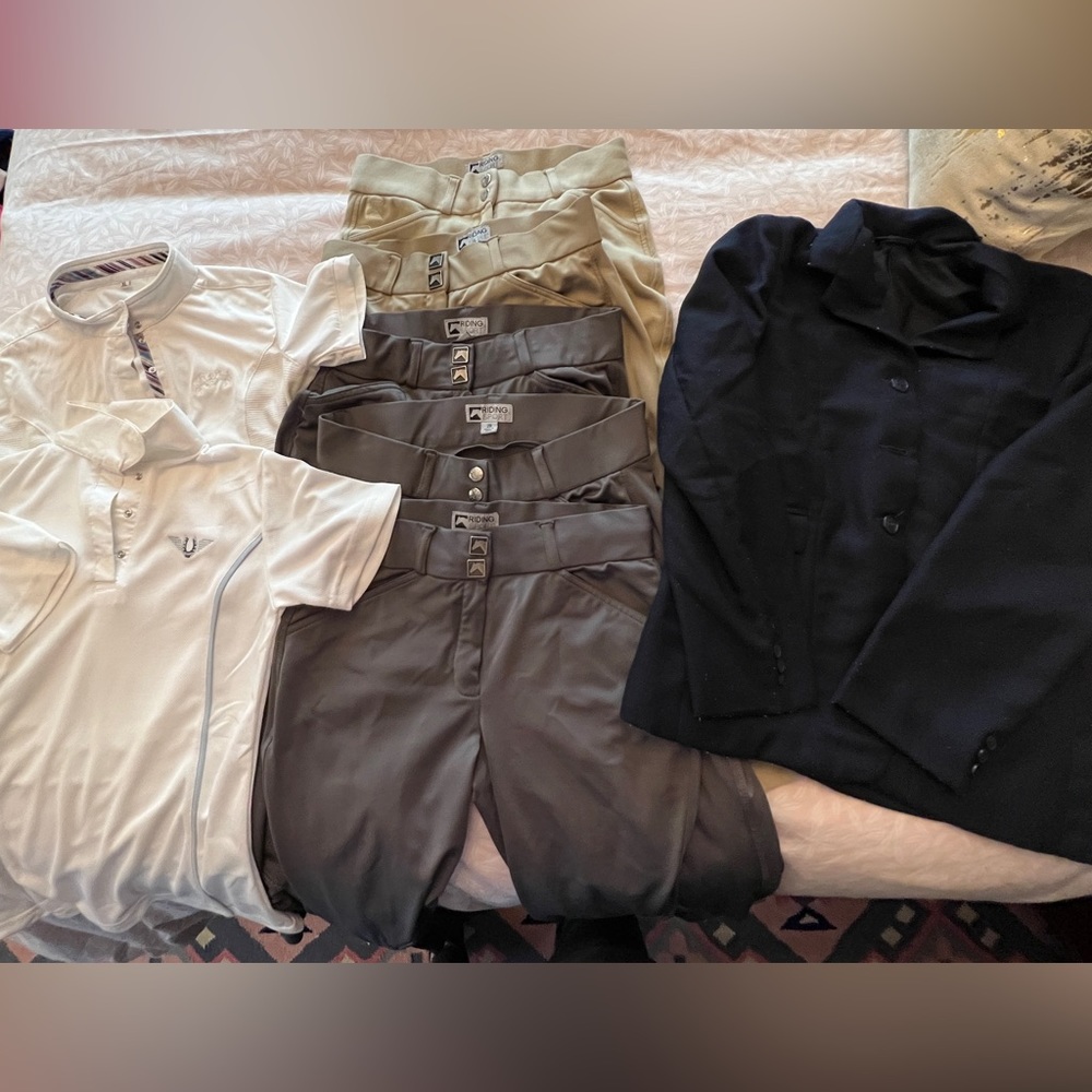 Lot Girls Equestrian Riding Show Pants, Shirts, Coat 14-16